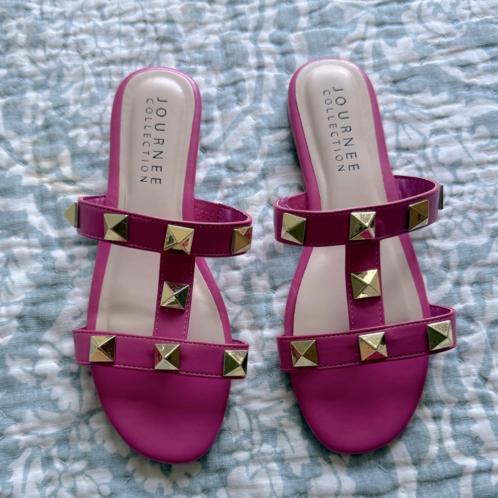 Journee Collection Fuchsia Studded Sandals